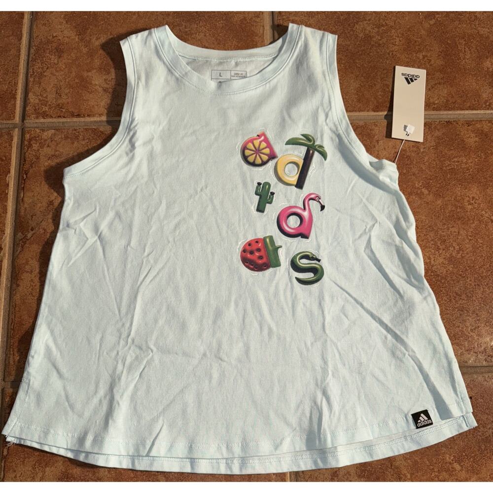 Adidas Big‎ Girls Sleeveless 100% Cotton Logo Graphic Halo Mint Large